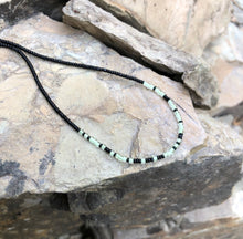 Load image into Gallery viewer, GLOW IN THE DARK "Freedom" in Morse Code, Seed Bead Spirit Bracelet in Black and Glow Green