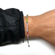 Load image into Gallery viewer, "Rolling Under the Stars" Merino Wool, Turquoise Stones, and Various Fiber Threads Micro-Wanderlust Bracelet