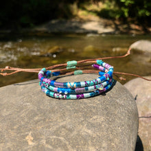Load image into Gallery viewer, "Ripples and Pebbles" Cotton with Amethyst, Ethiopian Opal, and Turquoise Wanderlust Bracelet