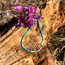 Load image into Gallery viewer, "Freedom" in Morse Code, Seed Bead Spirit Bracelet in Turquoise and White
