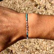 Load image into Gallery viewer, "Winter Night" Black Sunstone, Pearl, Labradorite, Ethiopian Opal, Turquoise, and Seed Bead Spirit Bracelet