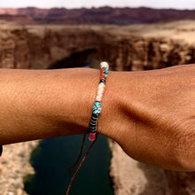 Load image into Gallery viewer, “The Huntress” Fiber Threads with Herkimer Diamond, Pearl, Tibetan Turquoise Stones Wanderlust Bracelet