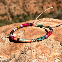 Load image into Gallery viewer, “Healing Heart" Fiber Threads with Herkimer diamond, Ethiopian opal, and Turquoise Stone Wanderlust Bracelet
