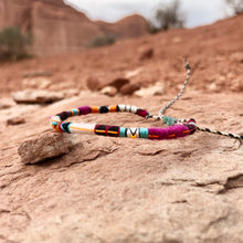 Load image into Gallery viewer, “Peaceful Desert” Fiber Threads with Seed Bead, Turquoise, Herkimer Diamond Stone Wanderlust Bracelet