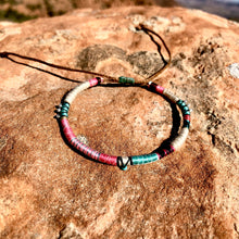 Load image into Gallery viewer, “Life" Fiber Threads with Turquoise and Pearl Stone Wanderlust Bracelet