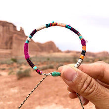 Load image into Gallery viewer, “Peaceful Desert” Fiber Threads with Seed Bead, Turquoise, Herkimer Diamond Stone Wanderlust Bracelet