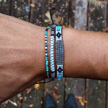 Load image into Gallery viewer, "Winter Night" Black Sunstone, Pearl, Labradorite, Ethiopian Opal, Turquoise, and Seed Bead Spirit Bracelet
