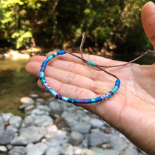 Load image into Gallery viewer, "Ripples and Pebbles" Cotton with Amethyst, Ethiopian Opal, and Turquoise Wanderlust Bracelet
