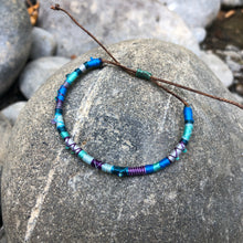 Load image into Gallery viewer, "Ripples and Pebbles" Cotton with Amethyst, Ethiopian Opal, and Turquoise Wanderlust Bracelet

