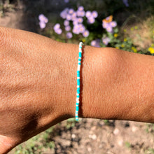 Load image into Gallery viewer, "Freedom" in Morse Code, Seed Bead Spirit Bracelet in Turquoise and White
