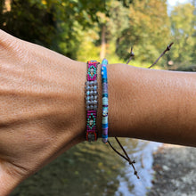 Load image into Gallery viewer, "Raindrop" Cotton with Pearl, Labradorite, Ethiopian Opal, Turquoise, and Seed Bead Wanderlust Bracelet
