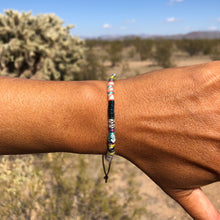 Load image into Gallery viewer, “The Hunter” Fiber Threads with Herkimer Diamond, Pearl, Malachite Stones Wanderlust Bracelet
