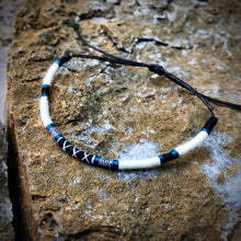 Load image into Gallery viewer, “White Wolf” Merino Wool, Cotton, and Irish Waxed Linen Cord Wanderlust Bracelet
