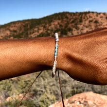 Load image into Gallery viewer, “Live Free" Fiber Threads with Pearl, Herkimer diamond, and Opal Stone Wanderlust Bracelet
