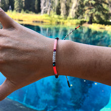 Load image into Gallery viewer, “Fire Away" Fiber Threads with an Turquoise Stone Wanderlust Bracelet
