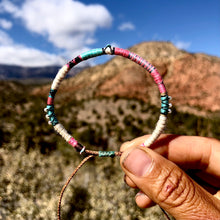 Load image into Gallery viewer, “Life" Fiber Threads with Turquoise and Pearl Stone Wanderlust Bracelet
