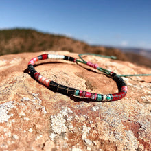 Load image into Gallery viewer, “Friction Fire" Fiber Threads with Turquoise, Labradorite, and Pearl Stone Wanderlust Bracelet
