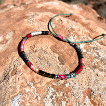 Load image into Gallery viewer, “Friction Fire" Fiber Threads with Turquoise, Labradorite, and Pearl Stone Wanderlust Bracelet
