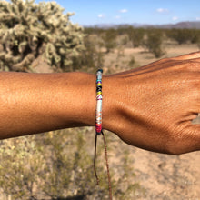 Load image into Gallery viewer, “The Hunter” Fiber Threads with Herkimer Diamond, Pearl, Malachite Stones Wanderlust Bracelet
