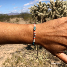 Load image into Gallery viewer, “Wandering Wolf" Fiber Threads with Herkimer diamond, Ethiopian opal, and Turquoise Stone Wanderlust Bracelet
