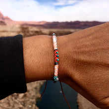 Load image into Gallery viewer, “The Huntress” Fiber Threads with Herkimer Diamond, Pearl, Tibetan Turquoise Stones Wanderlust Bracelet
