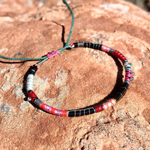Load image into Gallery viewer, “Friction Fire" Fiber Threads with Turquoise, Labradorite, and Pearl Stone Wanderlust Bracelet
