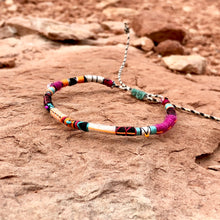 Load image into Gallery viewer, “Peaceful Desert” Fiber Threads with Seed Bead, Turquoise, Herkimer Diamond Stone Wanderlust Bracelet
