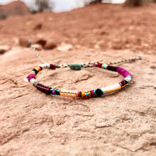 Load image into Gallery viewer, “Peaceful Desert” Fiber Threads with Seed Bead, Turquoise, Herkimer Diamond Stone Wanderlust Bracelet
