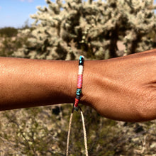 Load image into Gallery viewer, “Wandering Wolf" Fiber Threads with Herkimer diamond, Ethiopian opal, and Turquoise Stone Wanderlust Bracelet
