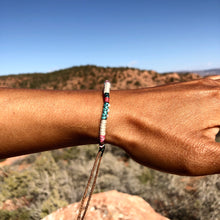 Load image into Gallery viewer, “Life" Fiber Threads with Turquoise and Pearl Stone Wanderlust Bracelet
